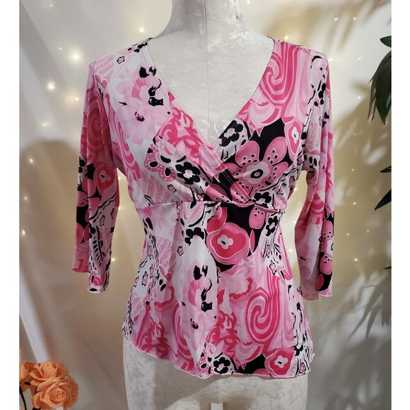 Vtg 90s Y2K La Khaki Floral Asymmetrical Babydoll Top Sz L Pink Fairy Clueless - Picture 1 of 11